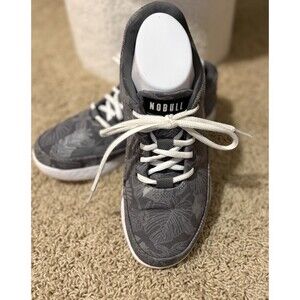 NOBULL Late Bloomer Canvas Trainer Tropical Leaf Print Women's Size 8 Gray White